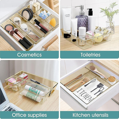 25 PCS Clear Plastic Drawer Organizer Set, 4 Sizes Desk Drawer Divider Organizers and Storage Bins for Makeup, Jewelry, Gadgets for Kitchen, Bedroom, Bathroom, Office