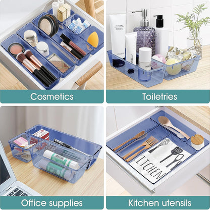 25 PCS Clear Plastic Drawer Organizer Set, 4 Sizes Desk Drawer Divider Organizers and Storage Bins for Makeup, Jewelry, Gadgets for Kitchen, Bedroom, Bathroom, Office