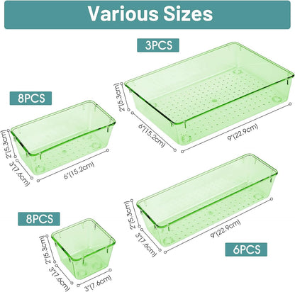25 PCS Clear Plastic Drawer Organizer Set, 4 Sizes Desk Drawer Divider Organizers and Storage Bins for Makeup, Jewelry, Gadgets for Kitchen, Bedroom, Bathroom, Office