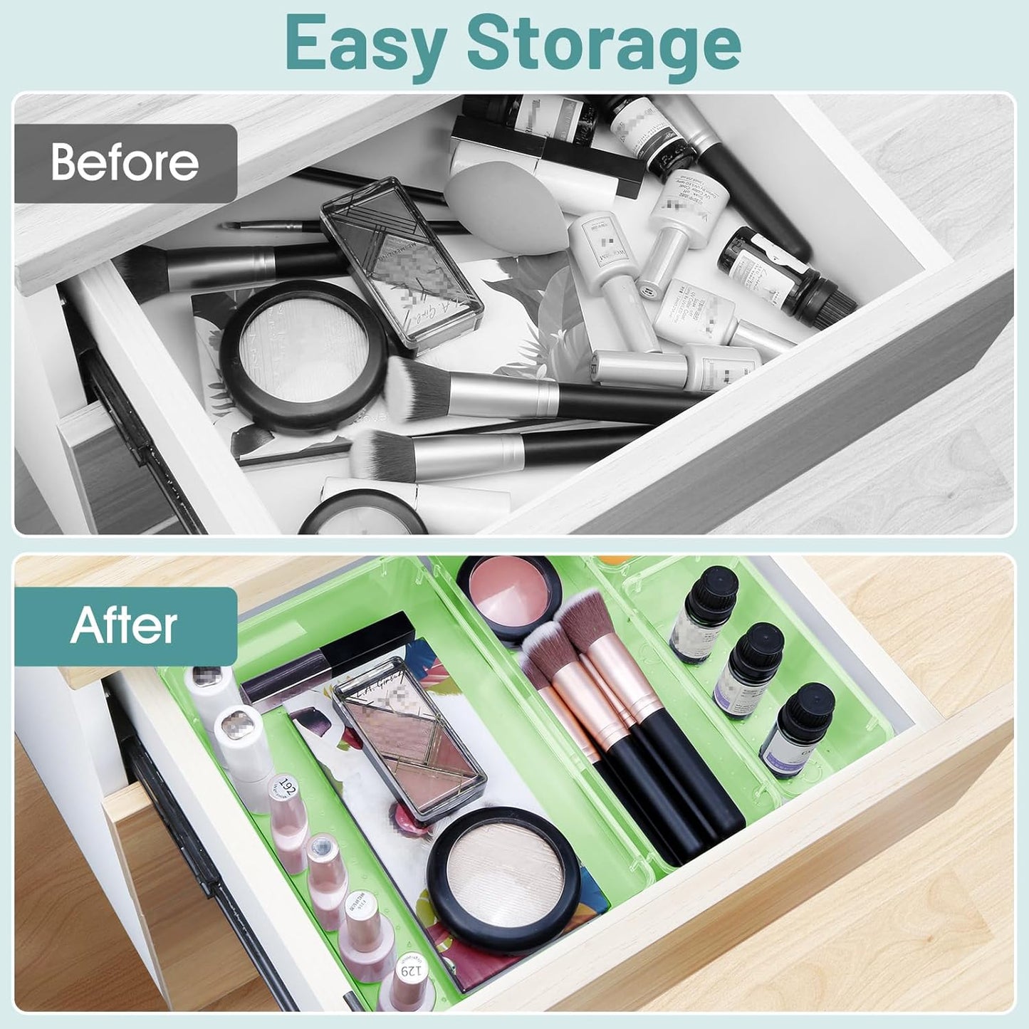 25 PCS Clear Plastic Drawer Organizer Set, 4 Sizes Desk Drawer Divider Organizers and Storage Bins for Makeup, Jewelry, Gadgets for Kitchen, Bedroom, Bathroom, Office