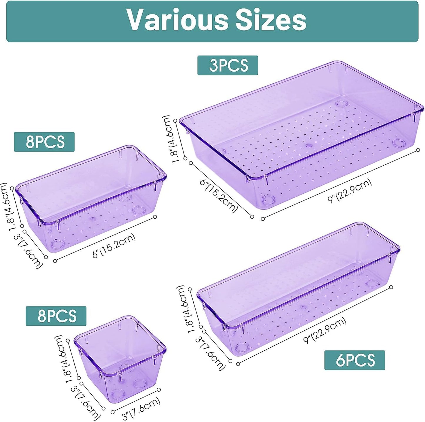 25 PCS Clear Plastic Drawer Organizer Set, 4 Sizes Desk Drawer Divider Organizers and Storage Bins for Makeup, Jewelry, Gadgets for Kitchen, Bedroom, Bathroom, Office
