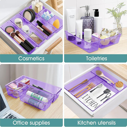 25 PCS Clear Plastic Drawer Organizer Set, 4 Sizes Desk Drawer Divider Organizers and Storage Bins for Makeup, Jewelry, Gadgets for Kitchen, Bedroom, Bathroom, Office
