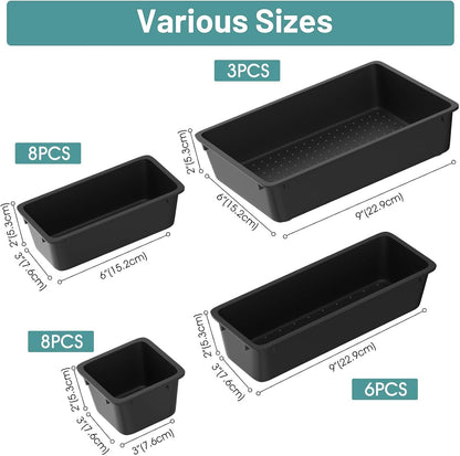 25 PCS Clear Plastic Drawer Organizer Set, 4 Sizes Desk Drawer Divider Organizers and Storage Bins for Makeup, Jewelry, Gadgets for Kitchen, Bedroom, Bathroom, Office