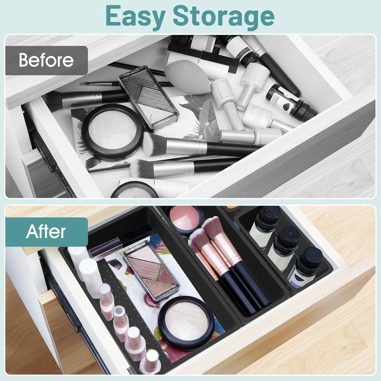 25 PCS Clear Plastic Drawer Organizer Set, 4 Sizes Desk Drawer Divider Organizers and Storage Bins for Makeup, Jewelry, Gadgets for Kitchen, Bedroom, Bathroom, Office