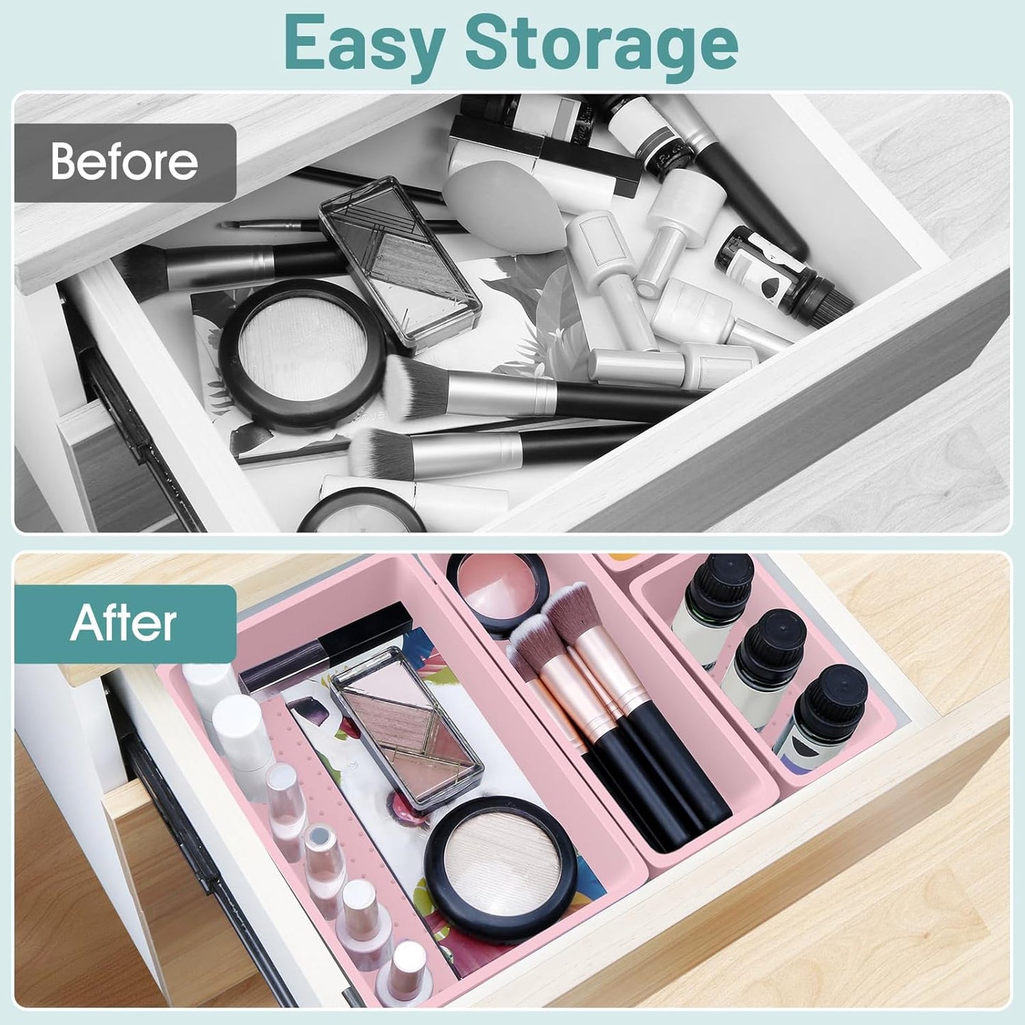 25 PCS Clear Plastic Drawer Organizer Set, 4 Sizes Desk Drawer Divider Organizers and Storage Bins for Makeup, Jewelry, Gadgets for Kitchen, Bedroom, Bathroom, Office