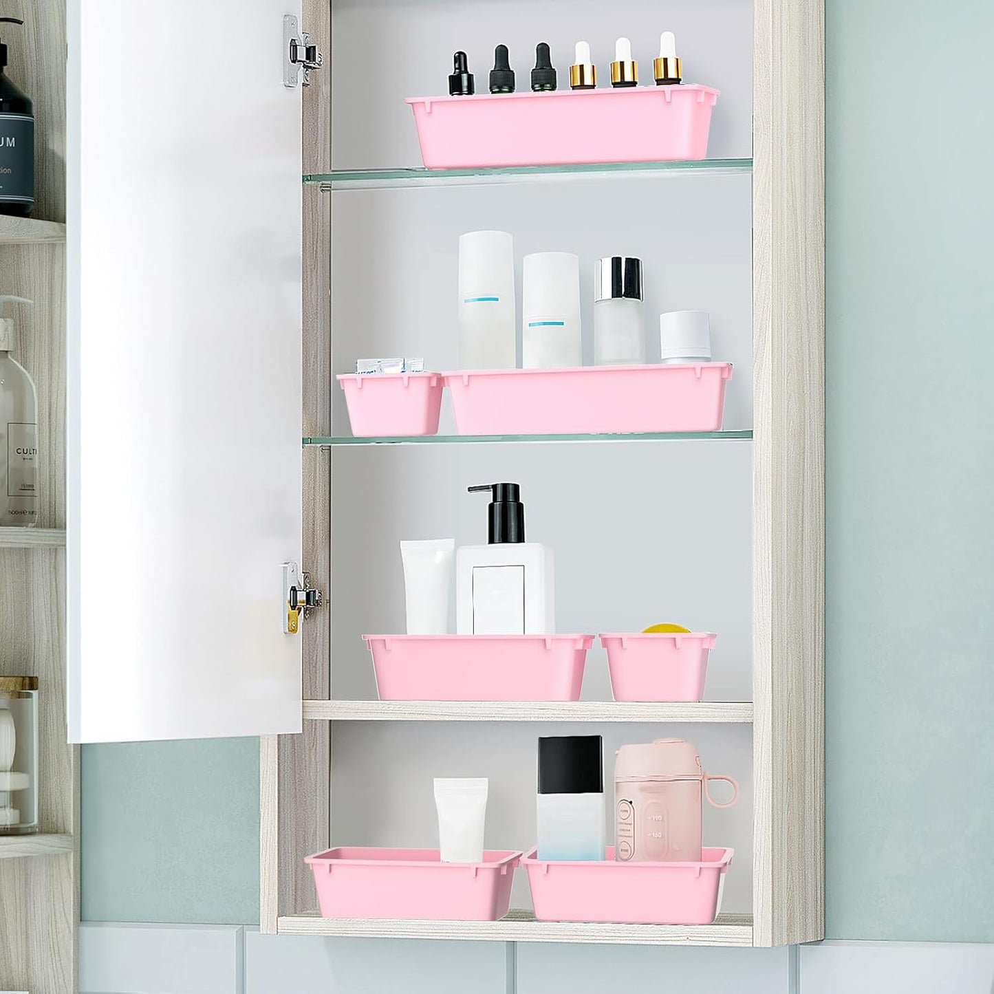 25 PCS Clear Plastic Drawer Organizer Set, 4 Sizes Desk Drawer Divider Organizers and Storage Bins for Makeup, Jewelry, Gadgets for Kitchen, Bedroom, Bathroom, Office