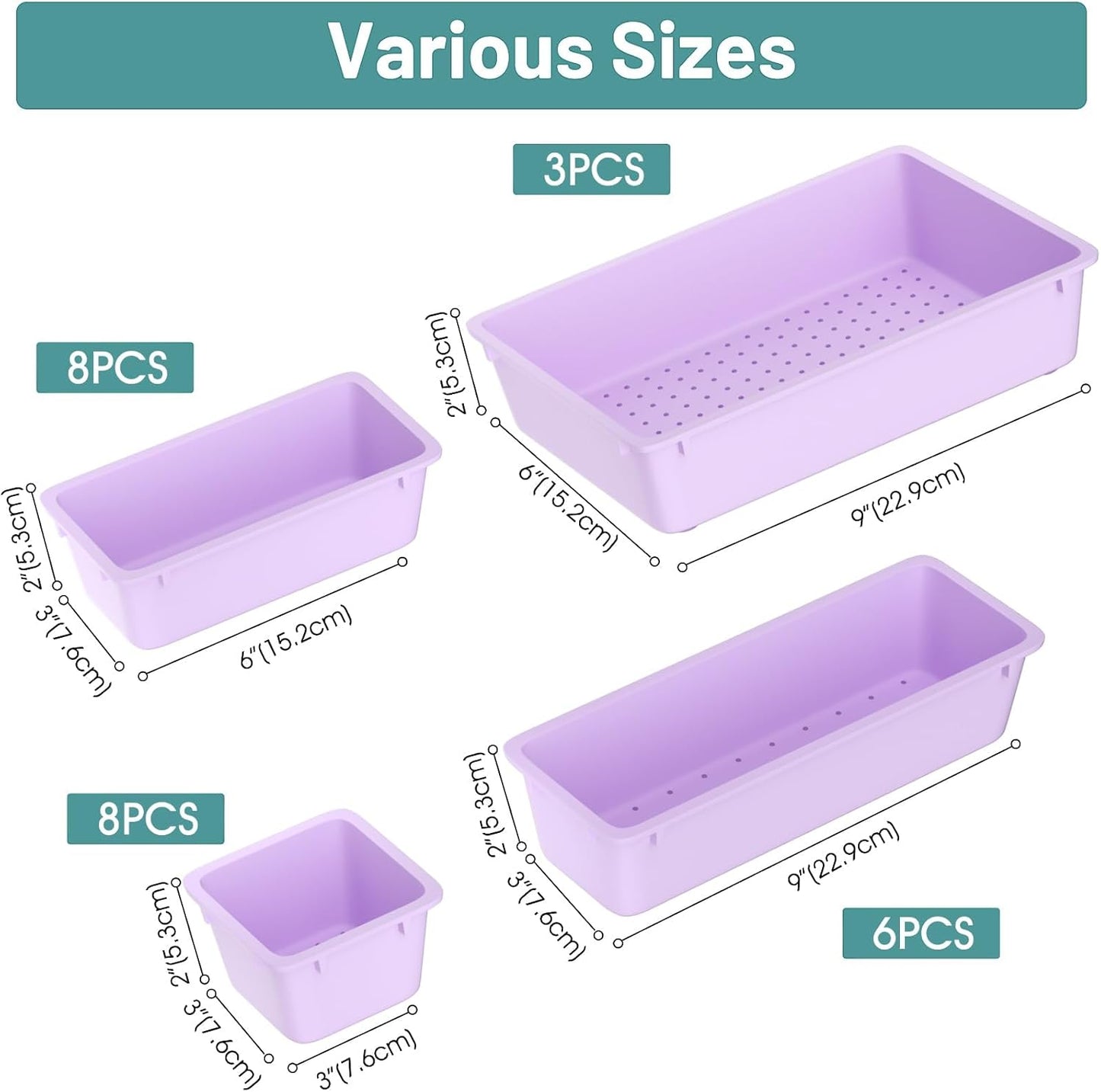 25 PCS Clear Plastic Drawer Organizer Set, 4 Sizes Desk Drawer Divider Organizers and Storage Bins for Makeup, Jewelry, Gadgets for Kitchen, Bedroom, Bathroom, Office