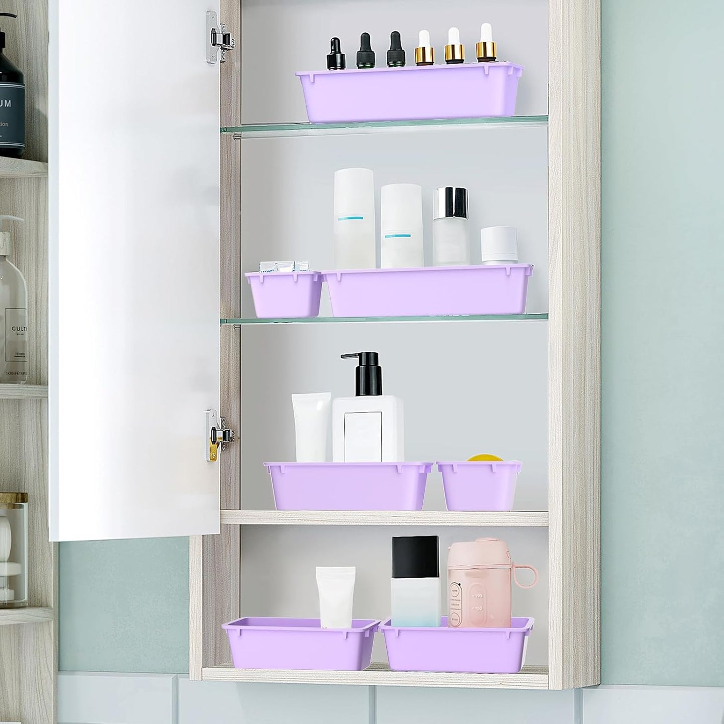 25 PCS Clear Plastic Drawer Organizer Set, 4 Sizes Desk Drawer Divider Organizers and Storage Bins for Makeup, Jewelry, Gadgets for Kitchen, Bedroom, Bathroom, Office