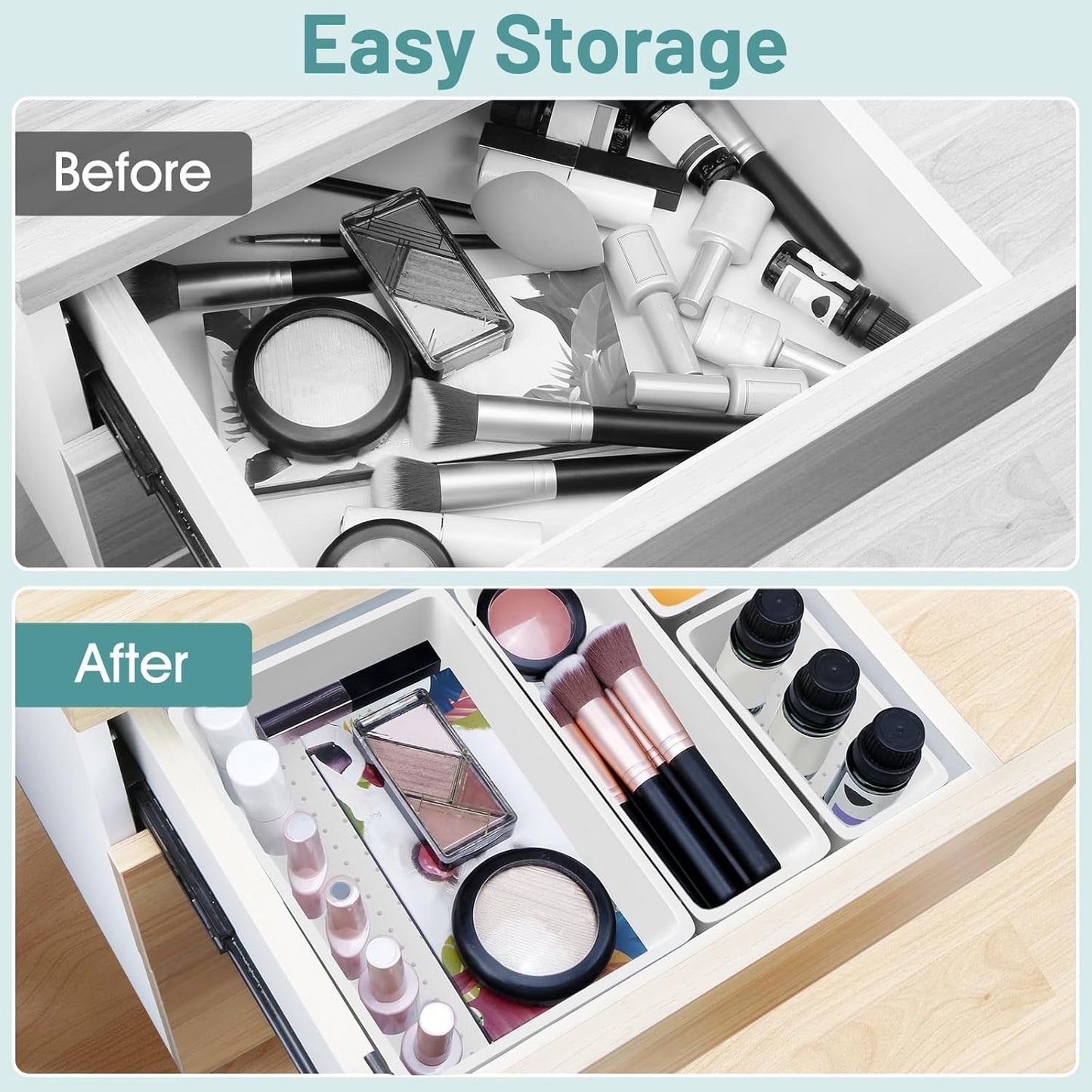 25 PCS Clear Plastic Drawer Organizer Set, 4 Sizes Desk Drawer Divider Organizers and Storage Bins for Makeup, Jewelry, Gadgets for Kitchen, Bedroom, Bathroom, Office