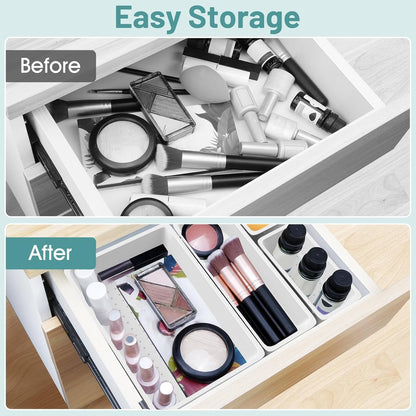 25 PCS Clear Plastic Drawer Organizer Set, 4 Sizes Desk Drawer Divider Organizers and Storage Bins for Makeup, Jewelry, Gadgets for Kitchen, Bedroom, Bathroom, Office