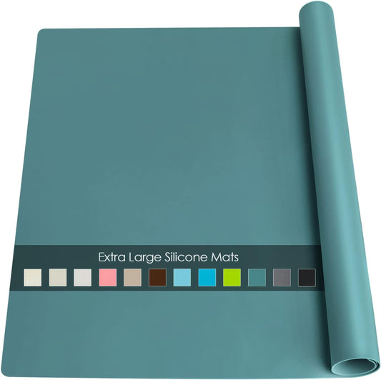 Extra Large Dark Green Countertop Mat - Silicone Table Kitchen Desk Mat - Non-Slip & Heat Resistant - Dinner Placemat Pastry Dough Rolling Mat - Colors B