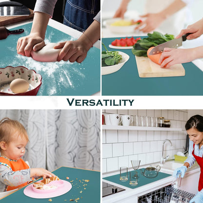 Extra Large Dark Green Countertop Mat - Silicone Table Kitchen Desk Mat - Non-Slip & Heat Resistant - Dinner Placemat Pastry Dough Rolling Mat - Colors B