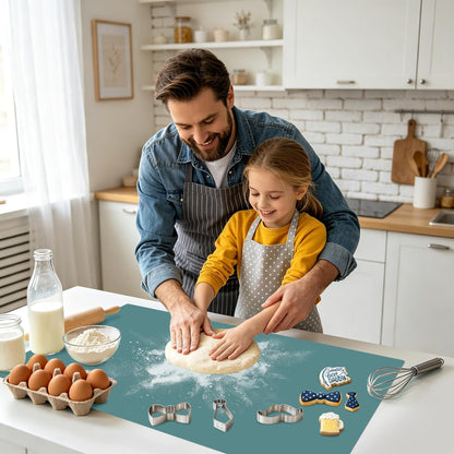 Extra Large Dark Green Countertop Mat - Silicone Table Kitchen Desk Mat - Non-Slip & Heat Resistant - Dinner Placemat Pastry Dough Rolling Mat - Colors B