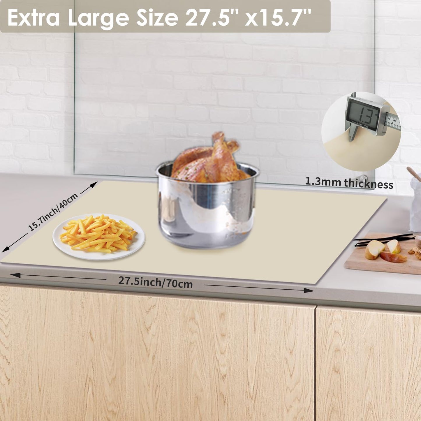 Extra Large Dark Green Countertop Mat - Silicone Table Kitchen Desk Mat - Non-Slip & Heat Resistant - Dinner Placemat Pastry Dough Rolling Mat - Colors B
