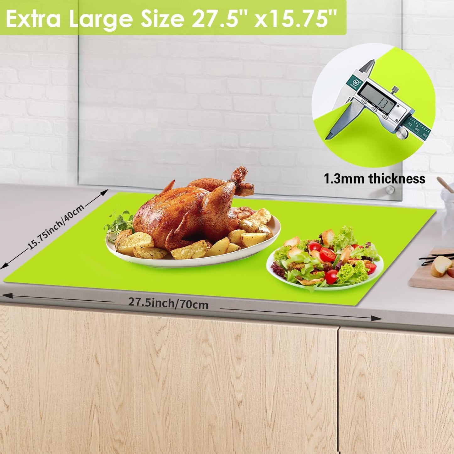 Extra Large Dark Green Countertop Mat - Silicone Table Kitchen Desk Mat - Non-Slip & Heat Resistant - Dinner Placemat Pastry Dough Rolling Mat - Colors B