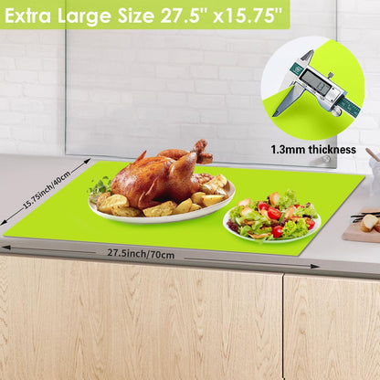 Extra Large Dark Green Countertop Mat - Silicone Table Kitchen Desk Mat - Non-Slip & Heat Resistant - Dinner Placemat Pastry Dough Rolling Mat - Colors B