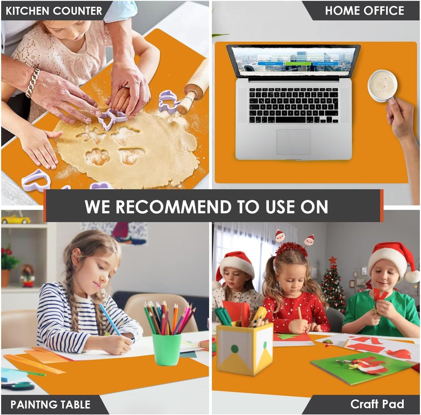 Extra Large Dark Green Countertop Mat - Silicone Table Kitchen Desk Mat - Non-Slip & Heat Resistant - Dinner Placemat Pastry Dough Rolling Mat - Colors B