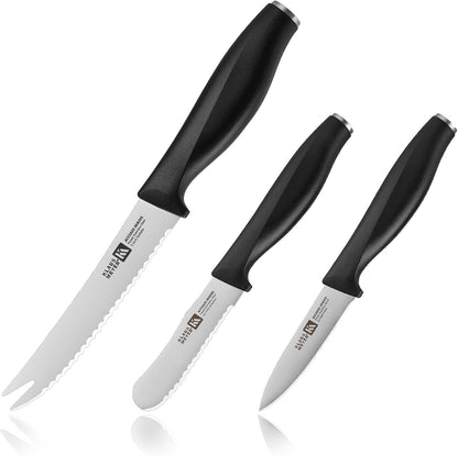 Acciaio High Carbon Stainless Steel 3 Piece Tomato Knife Set (Black)