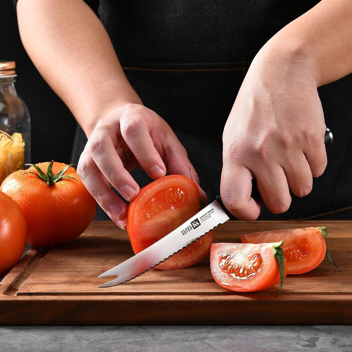 Acciaio High Carbon Stainless Steel 3 Piece Tomato Knife Set (Black)