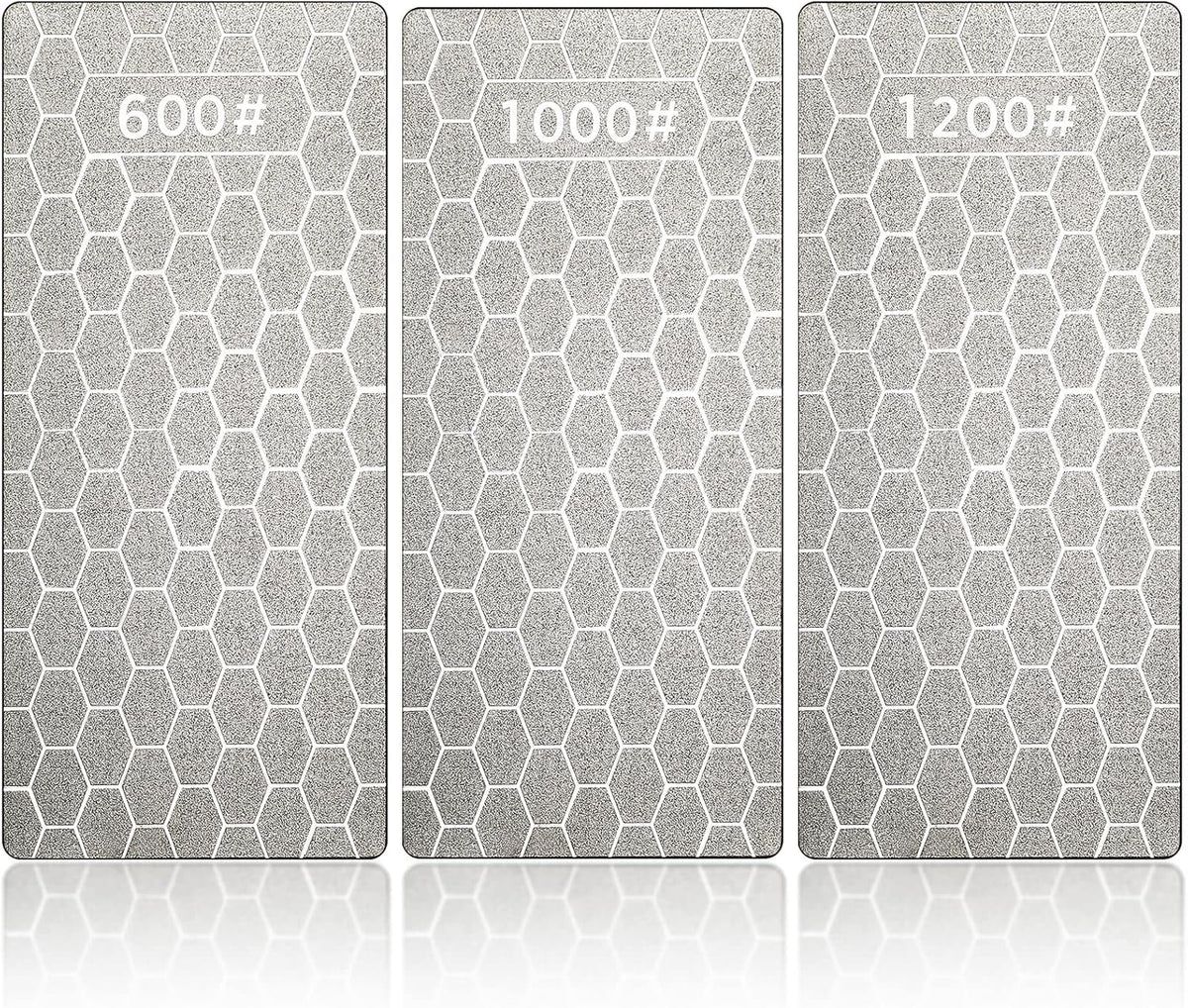 3Pcs Diamond Sharpening Stone Set Diamond Plate Professional Bench Stone for Kitchen Sharpening Dull Blunt or Tired Edges, 5.9 x 2.48 Inches(600 Grit, 1000 Grit, 1200 Grit)