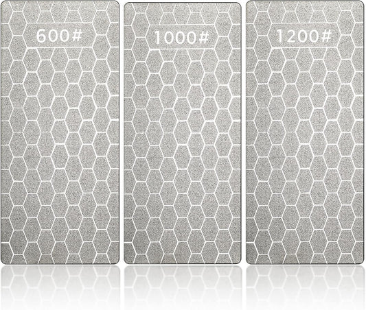 3Pcs Diamond Sharpening Stone Set Diamond Plate Professional Bench Stone for Kitchen Sharpening Dull Blunt or Tired Edges, 5.9 x 2.48 Inches(600 Grit, 1000 Grit, 1200 Grit)