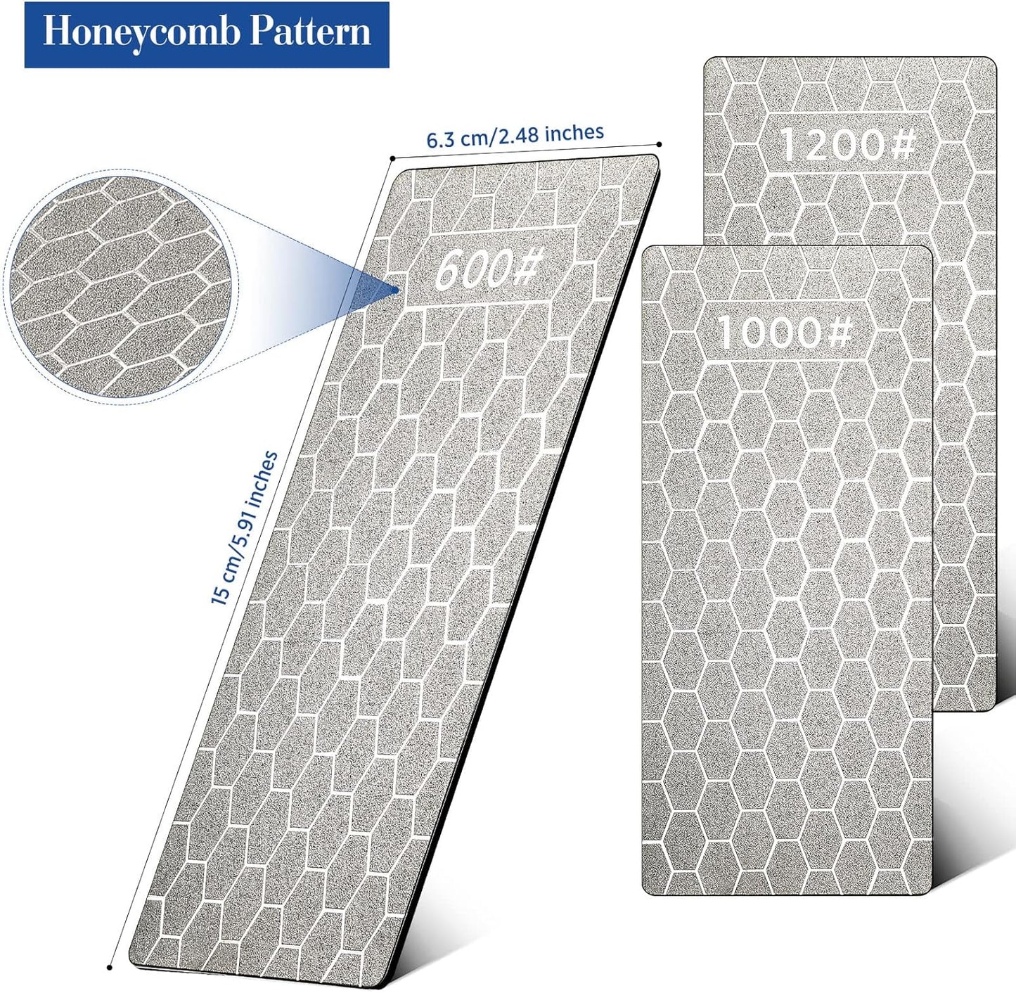 3Pcs Diamond Sharpening Stone Set Diamond Plate Professional Bench Stone for Kitchen Sharpening Dull Blunt or Tired Edges, 5.9 x 2.48 Inches(600 Grit, 1000 Grit, 1200 Grit)