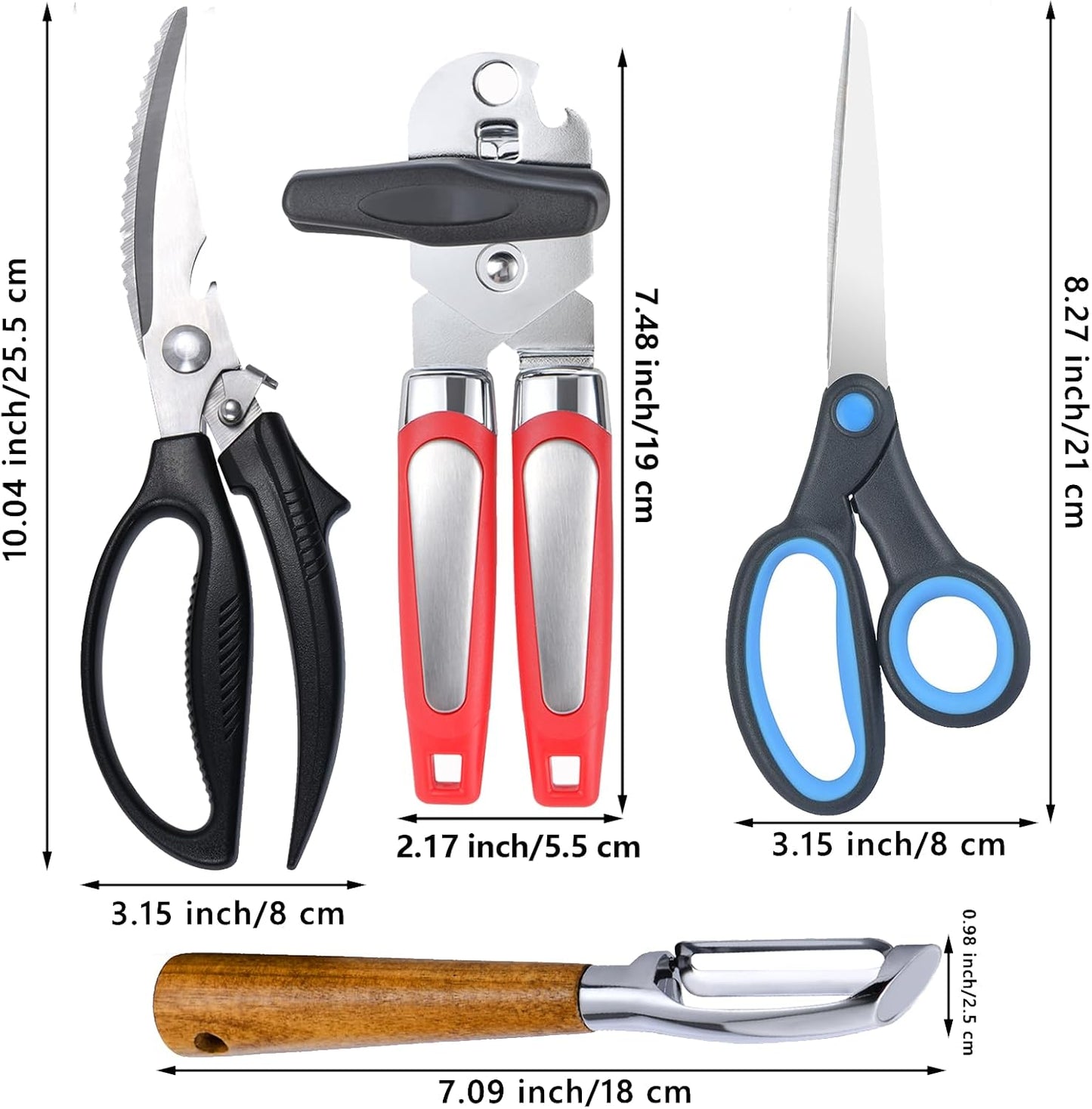 Left Handed Kitchen Scissors Poultry Shears，Can Opener, Peeler Set (4 in 1) | Lefty Kitchen Tools Utensils for Left Hand People/Adults
