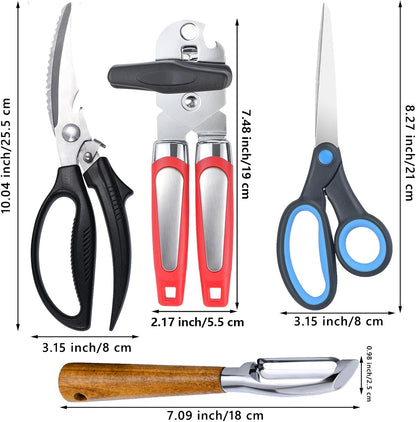 Left Handed Kitchen Scissors Poultry Shears，Can Opener, Peeler Set (4 in 1) | Lefty Kitchen Tools Utensils for Left Hand People/Adults