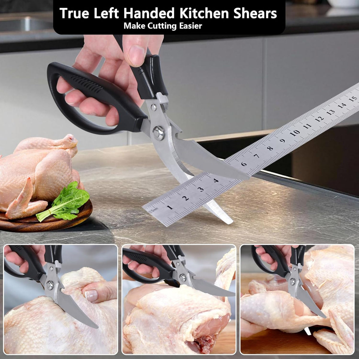 Left Handed Kitchen Scissors Poultry Shears，Can Opener, Peeler Set (4 in 1) | Lefty Kitchen Tools Utensils for Left Hand People/Adults