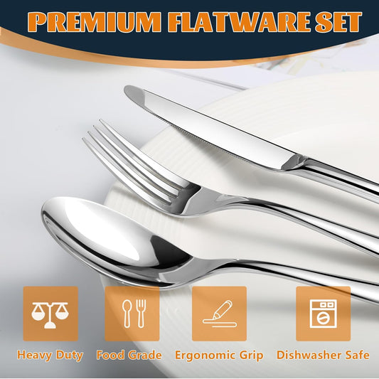 Silverware Set for 12, Heavy Duty Stainless Steel Silverware Set,60 Piece | Mirror Polished Premium Modern Cutlery Flatware Set include Fork Knife Spoon Set,Dishwasher Safe,Utensil set