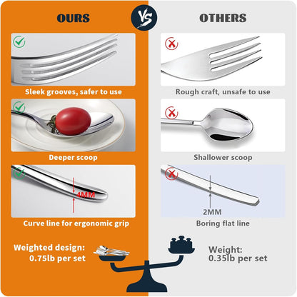 Silverware Set for 12, Heavy Duty Stainless Steel Silverware Set,60 Piece | Mirror Polished Premium Modern Cutlery Flatware Set include Fork Knife Spoon Set,Dishwasher Safe,Utensil set