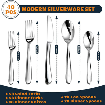 Silverware Set for 12, Heavy Duty Stainless Steel Silverware Set,60 Piece | Mirror Polished Premium Modern Cutlery Flatware Set include Fork Knife Spoon Set,Dishwasher Safe,Utensil set