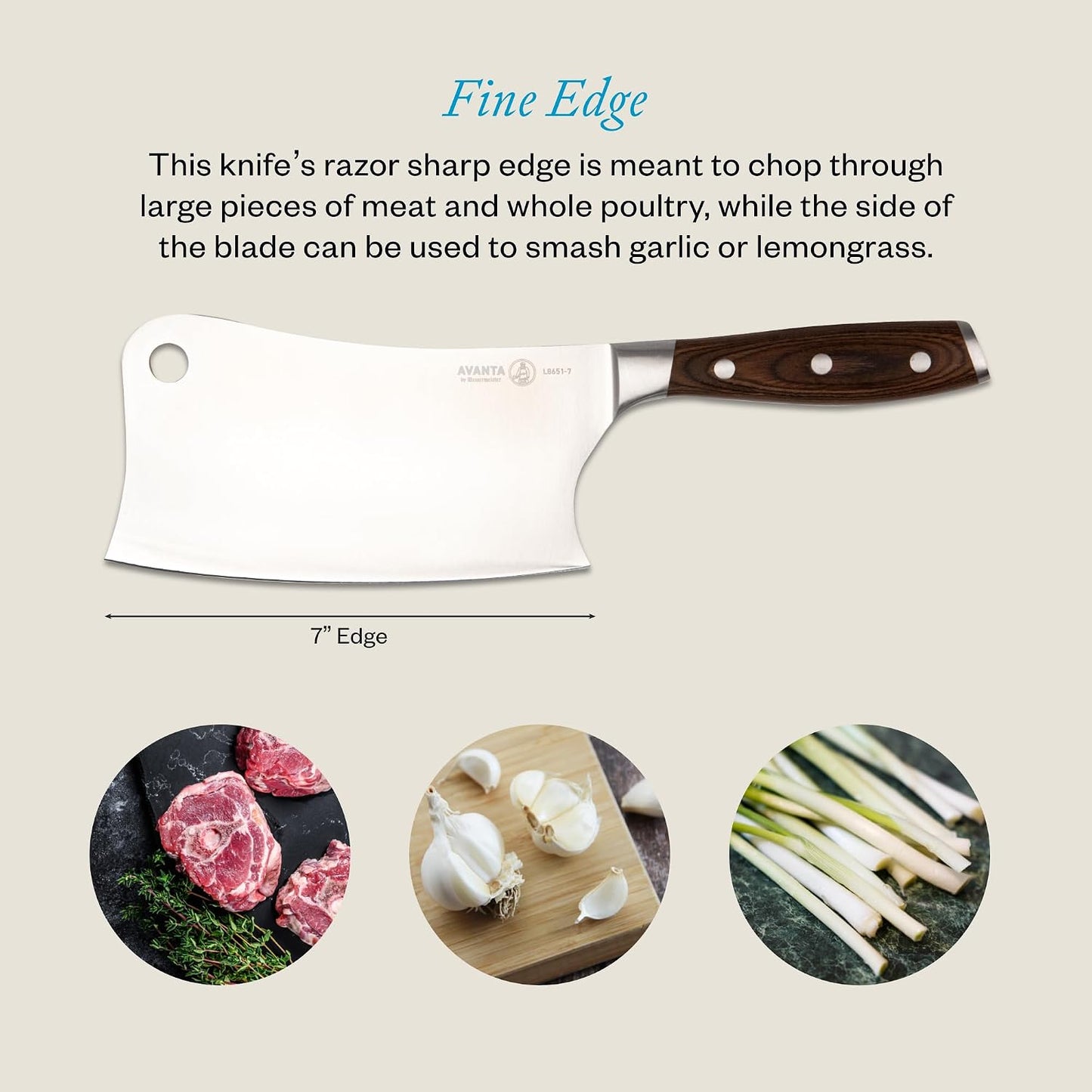 Avanta Forged 7” Heavy Meat Cleaver - German X50 Stainless Steel - Rust Resistant & Easy to Maintain