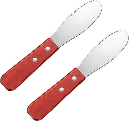 2Pcs Butter Knife Spreader, Stainless Steel Spreader Knife Wide Edge Butter Cheese with Wood Handle, Spreading Knifes Perfect for Butters, Cheese, Sandwich Cream, Condiments Kitchen Cooking Utensil