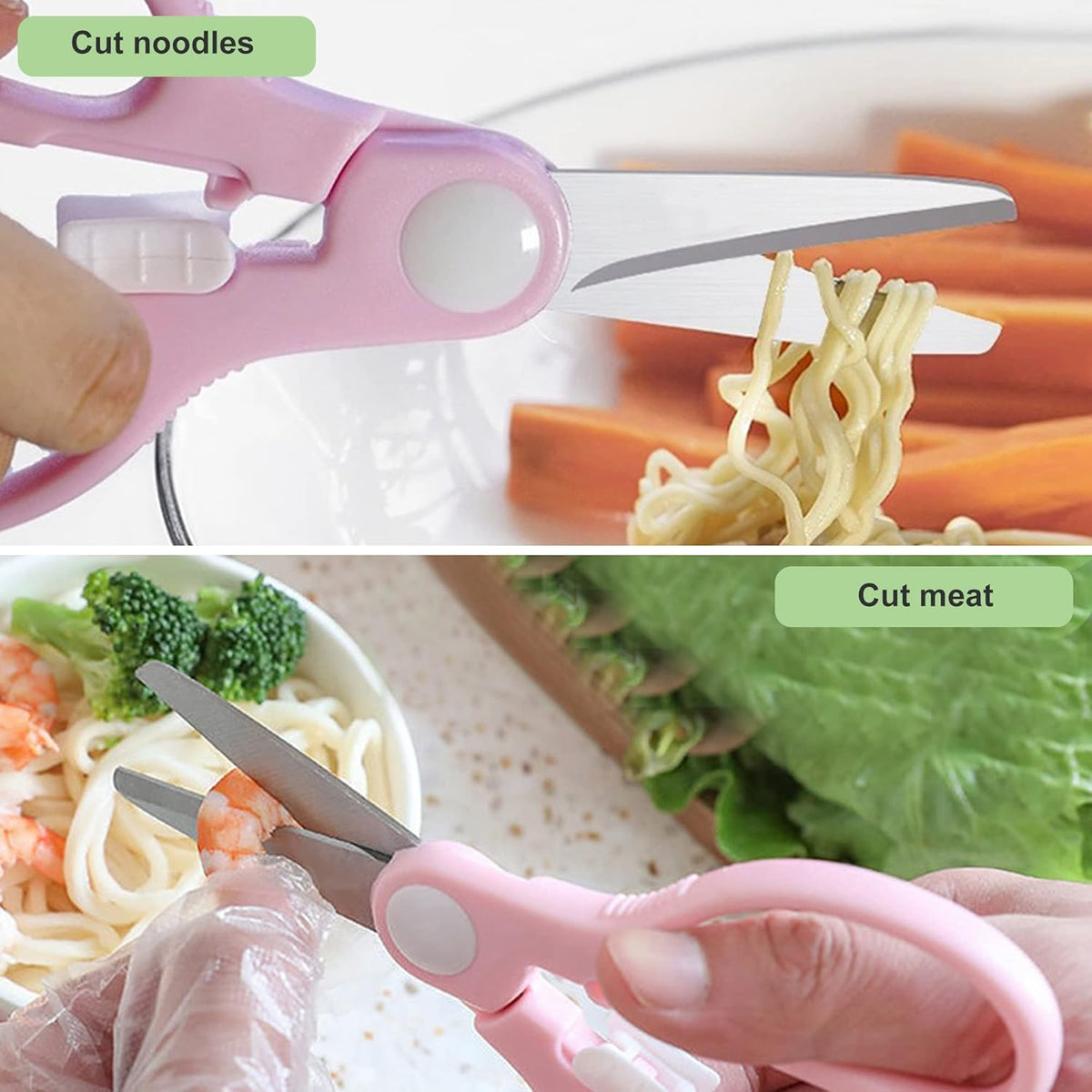 Portable Baby Food Scissors Toddler Feeding Shears with Safety Lock, Food Grade Stainless Steel Material Food Supplement Scissors Suitable for Chicken Poultry Fish Meat Herbs noodles (Blue)