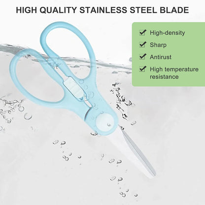 Portable Baby Food Scissors Toddler Feeding Shears with Safety Lock, Food Grade Stainless Steel Material Food Supplement Scissors Suitable for Chicken Poultry Fish Meat Herbs noodles (Blue)