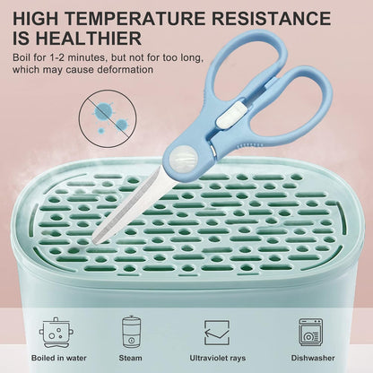 Portable Baby Food Scissors Toddler Feeding Shears with Safety Lock, Food Grade Stainless Steel Material Food Supplement Scissors Suitable for Chicken Poultry Fish Meat Herbs noodles (Blue)