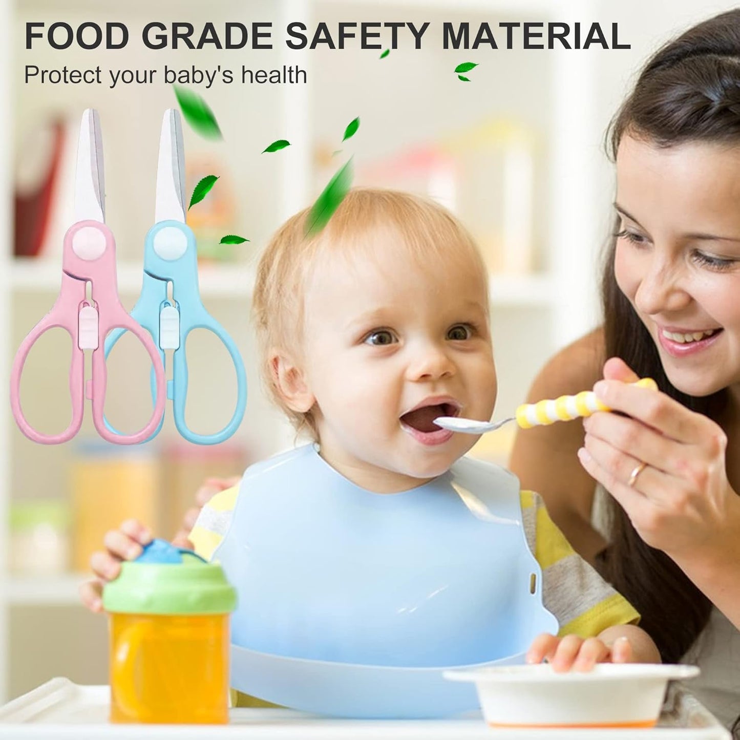Portable Baby Food Scissors Toddler Feeding Shears with Safety Lock, Food Grade Stainless Steel Material Food Supplement Scissors Suitable for Chicken Poultry Fish Meat Herbs noodles (Blue)