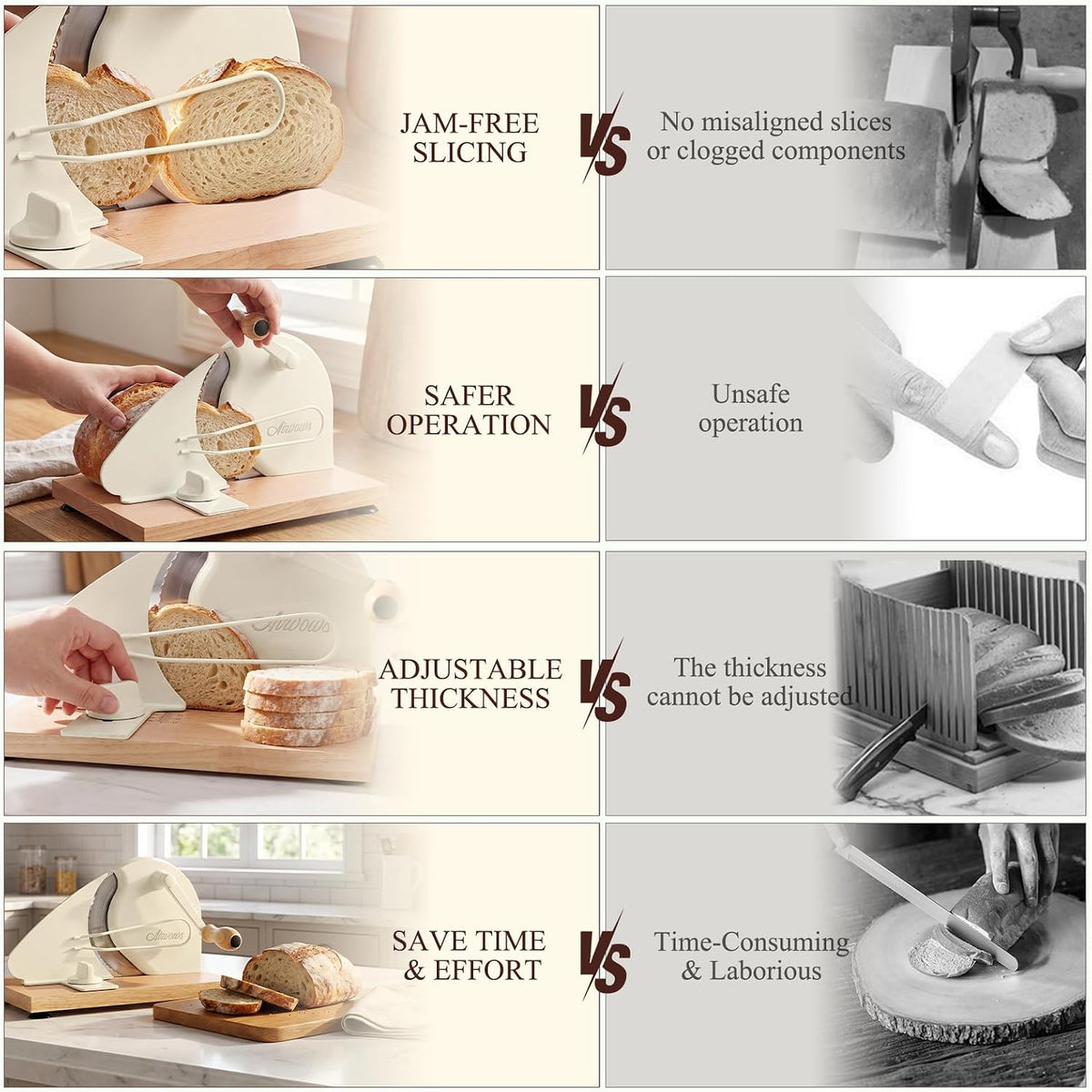 Manual Bread Slicer for Homemade Bread,Even Slicing from Thin to Thick