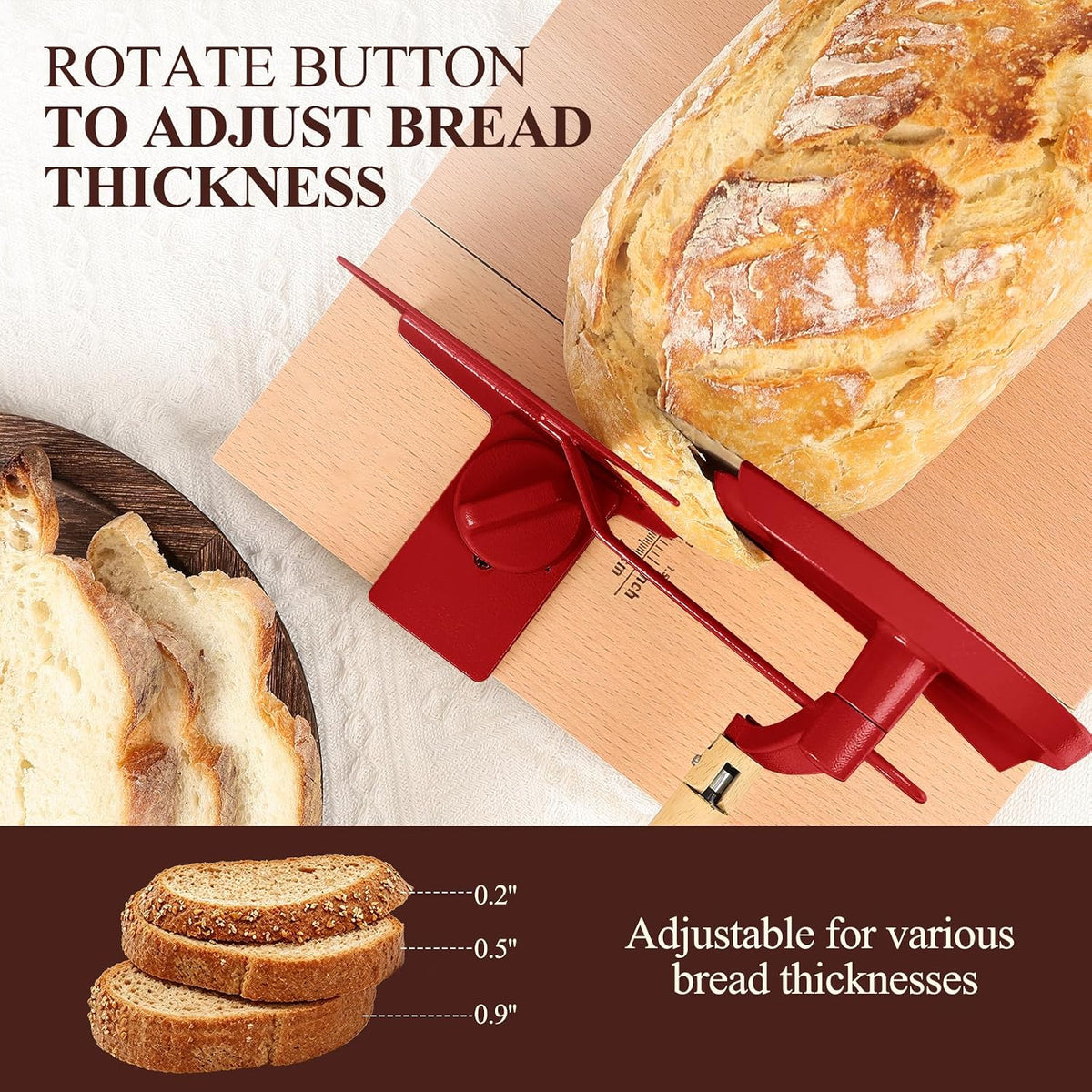 Manual Bread Slicer for Homemade Bread,Even Slicing from Thin to Thick