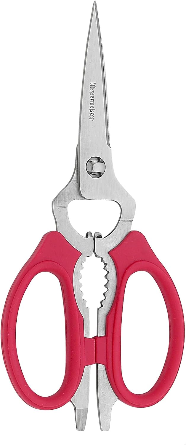 8-Inch Take-Apart Kitchen Scissors, Red - Includes Screwdriver, Nut Cracker, Jar Lid Opener/Gripper, Bottle Opener & Bone + Twig Cutter - Suitable for Lefties & Righties