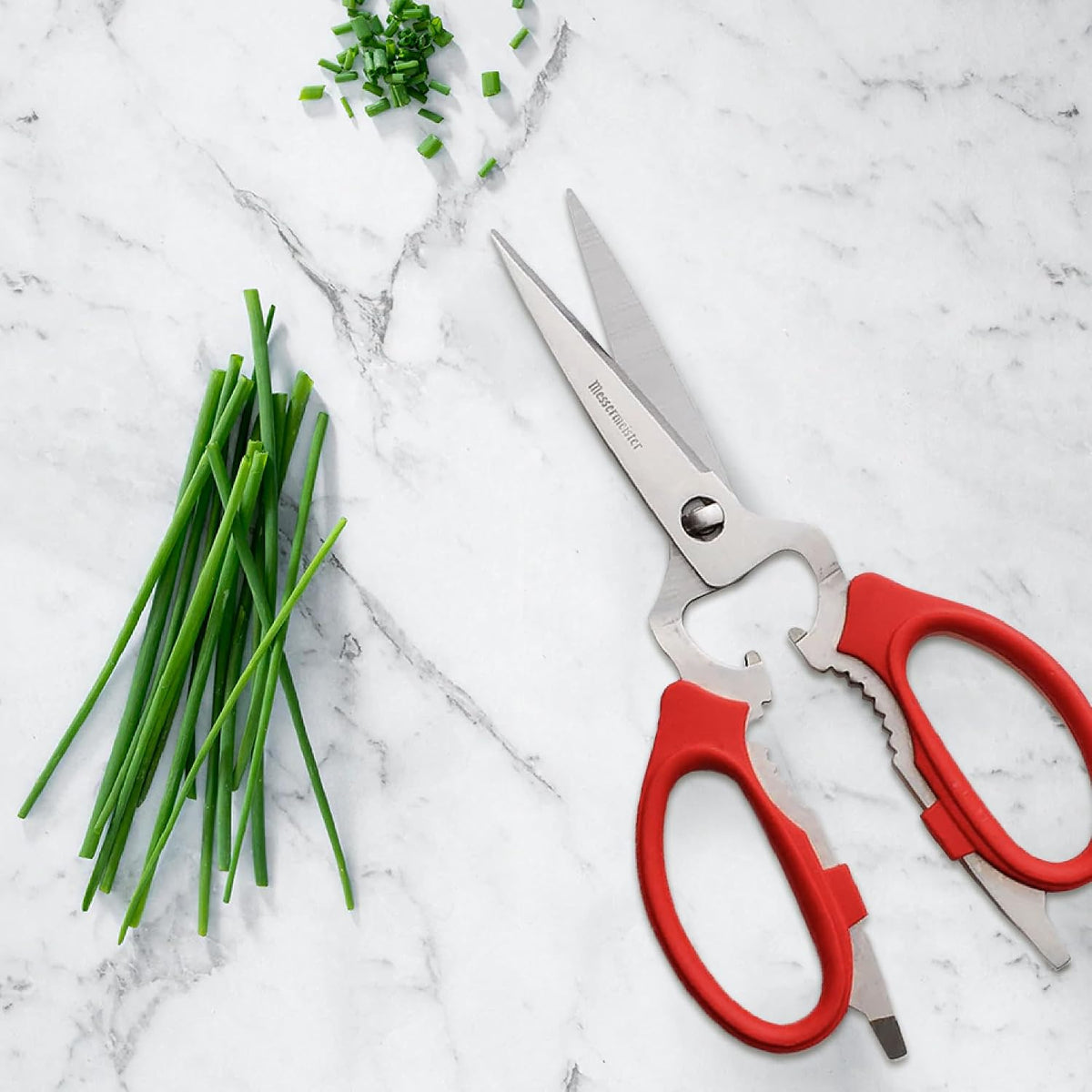 8-Inch Take-Apart Kitchen Scissors, Red - Includes Screwdriver, Nut Cracker, Jar Lid Opener/Gripper, Bottle Opener & Bone + Twig Cutter - Suitable for Lefties & Righties