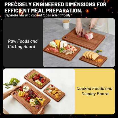 Bamboo Cutting Board for Kitchen, 3Pcs Thickened Wooden Cutting Board Set with Deep Juice Groove, Built-in Handles Durable Chopping Boards for Separating Meat, Vegetables, Fruits, Ideal Gift