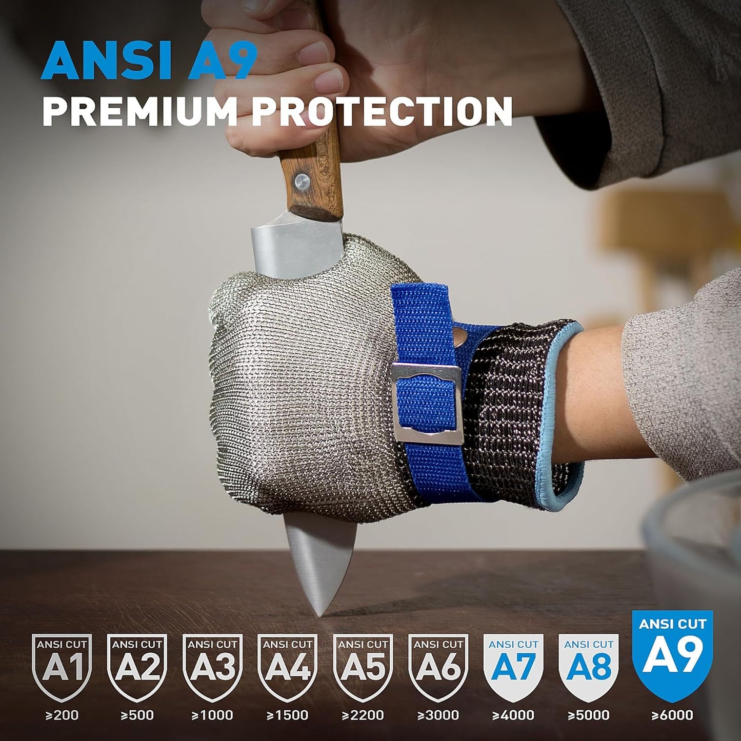 SATC ANSI A9 Cut Resistant Glove, Food Grade Stainless Steel Cutting Glove for Kitchen Cooking, Oyster Shucking