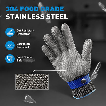 SATC ANSI A9 Cut Resistant Glove, Food Grade Stainless Steel Cutting Glove for Kitchen Cooking, Oyster Shucking