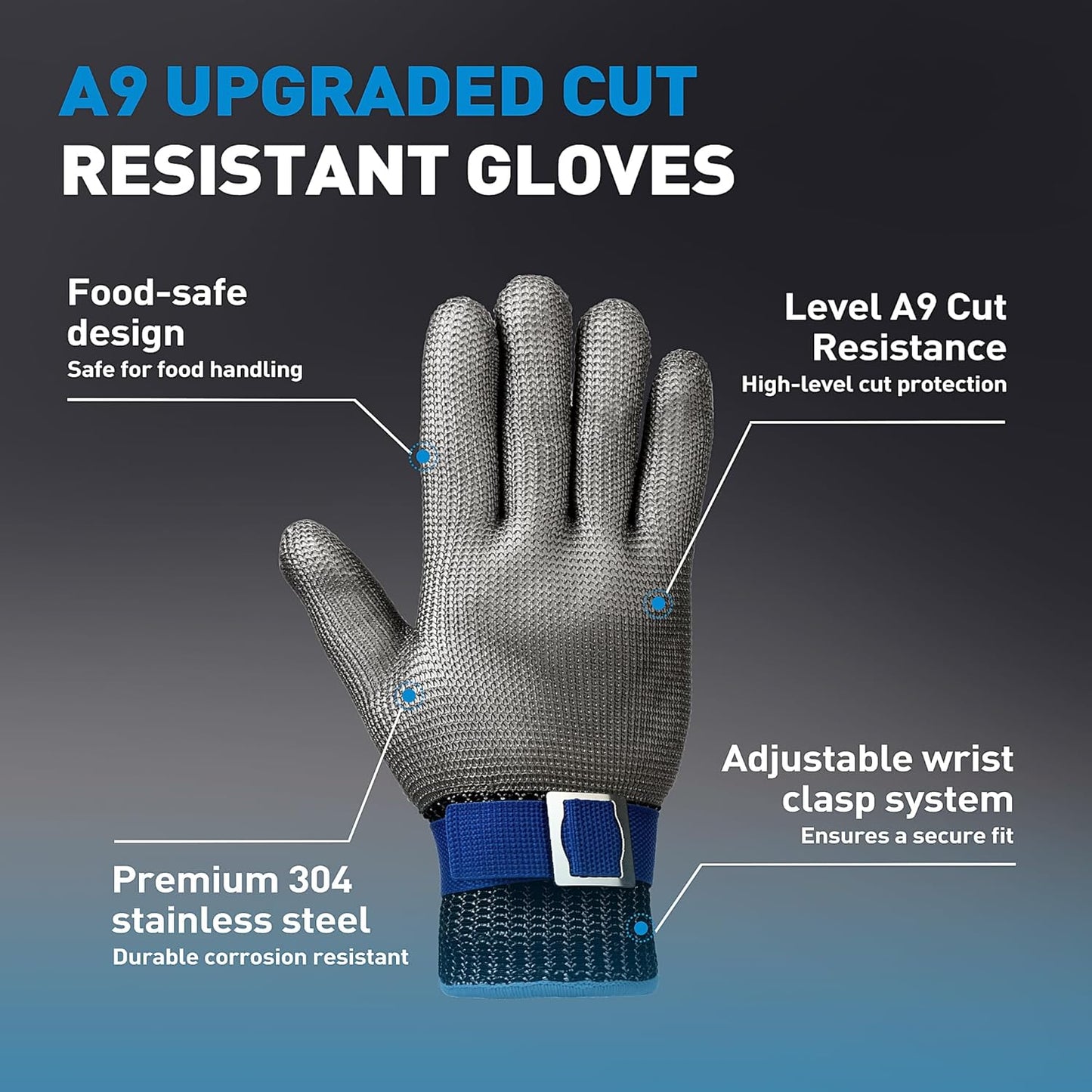 SATC ANSI A9 Cut Resistant Glove, Food Grade Stainless Steel Cutting Glove for Kitchen Cooking, Oyster Shucking