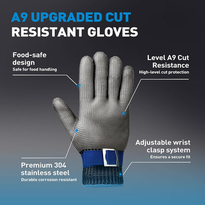 SATC ANSI A9 Cut Resistant Glove, Food Grade Stainless Steel Cutting Glove for Kitchen Cooking, Oyster Shucking