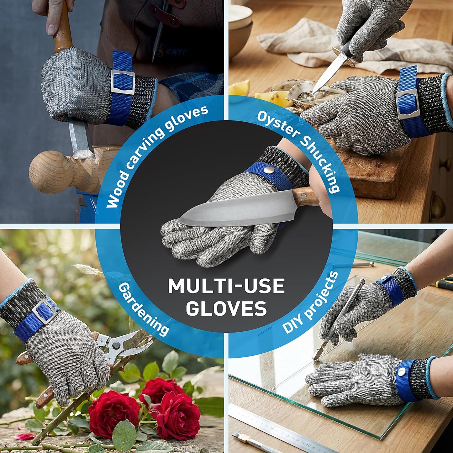 SATC ANSI A9 Cut Resistant Glove, Food Grade Stainless Steel Cutting Glove for Kitchen Cooking, Oyster Shucking