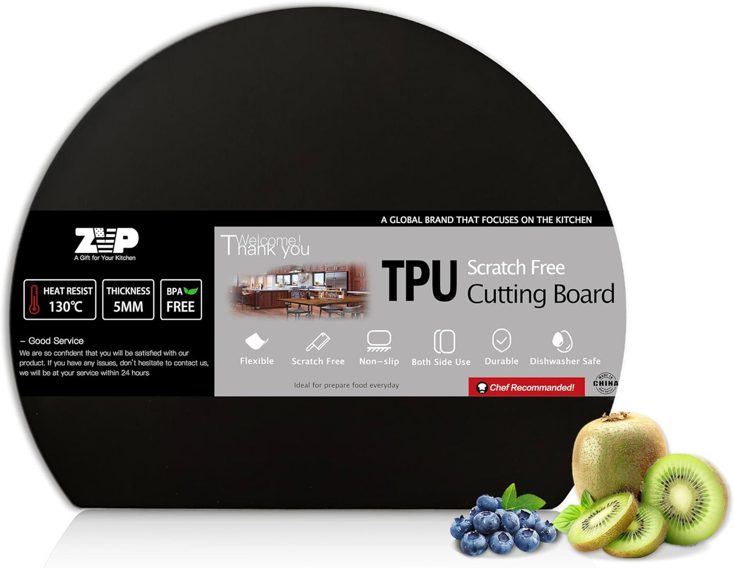 Thick TPU Cutting Boards for Kitchen, Rubber Flexible Cutting Board Mats, Nonslip Silicone Chopping Mats Foldable BPA Free Knife Friendly Non-Toxic Dishwasher Safe