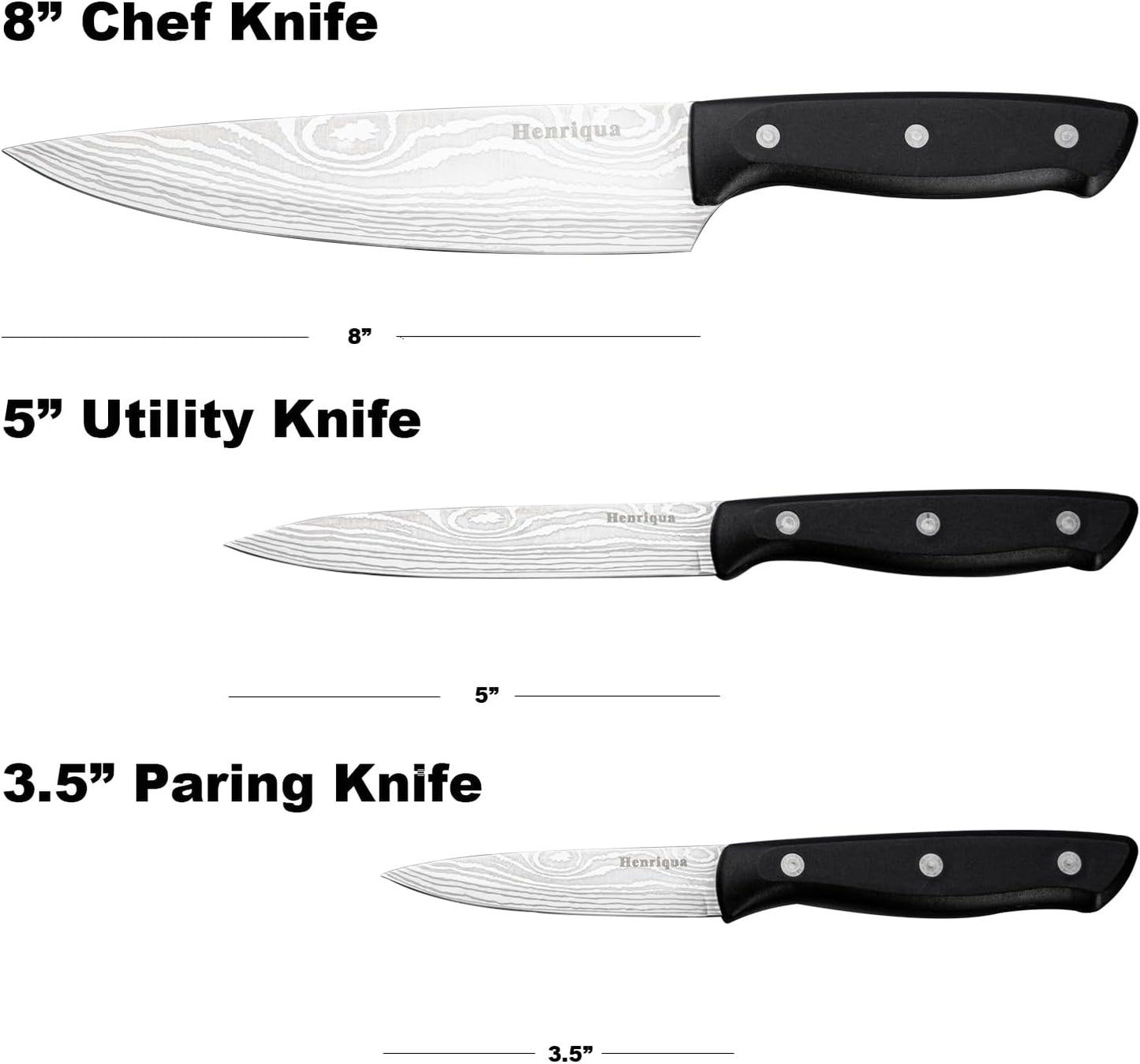 Chef Knife Set 3PCS, Kitchen Knife Set with Cover, Ultra Sharp Kitchen Knife, High-Carbon Chefs Knives with Stainless Steel 8 inch Paring Knife for Cooking, Chopping, Slicing